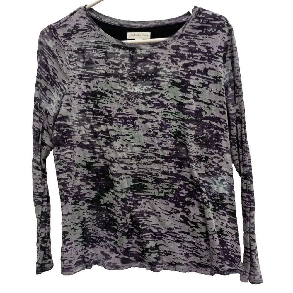 Coldwater Creek‎ Womens Y2K Top Medium Gray Purple Burnout Long Sleeve Grunge